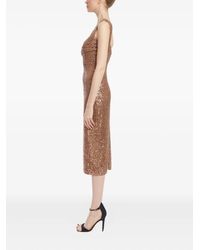 badgley mischka satin trimmed sequined tulle midi dress Badgley Mischka Satin-trimmed Sequined Tulle Midi Dress in Metallic