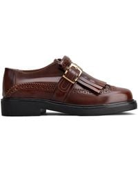 Tod's - Burgundy Leather Derby Dress Shoes With Fringed Front And-Tone Buckle - Lyst