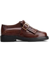 Tod's - Burgundy Leather Derby Dress Shoes With Fringed Front And-Tone Buckle - Lyst