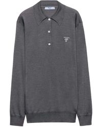 Prada - Embroidered-Logo Silk Polo Shirt - Lyst