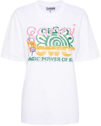 Ganni - T-shirt Met Print Van Biologische Katoenblend - Lyst