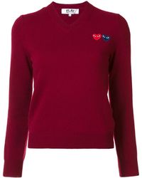 COMME DES GARÇONS PLAY - Double Heart V-Neck Jumper - Lyst