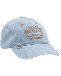 Ganni - Cappello Da Baseball Denim Con Ricamo - Lyst