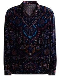 Etro - Silk Velvet Shirt With Placed Floral Medallion Print - Lyst