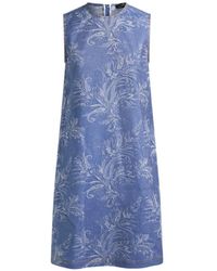 Etro - Cotton And Linen Jacquard Denim Mini Dress With Leafy Paisley Motif - Lyst