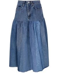 E.L.V. Denim - Harvard Ruffled Midi Denim Skirt - Lyst