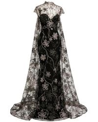 Gemy Maalouf - Cape-Back Floral-Embroidered Dress - Lyst