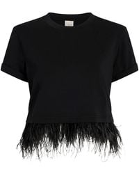 Cinq À Sept - Short-Sleeve Feather-Trimmed Cropped T-Shirt - Lyst