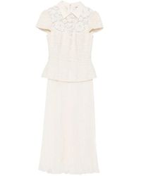 Self-Portrait - Cream Lace Boucle Midi Dress - Lyst