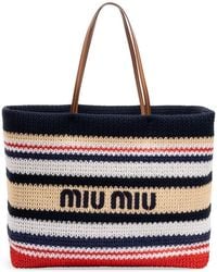Miu Miu - Embroidered-Logo Striped Tote Bag - Lyst