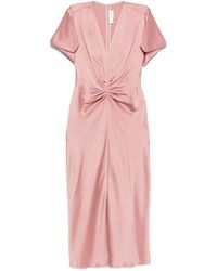 Victoria Beckham - V-Neck Draped Midi Dress - Lyst
