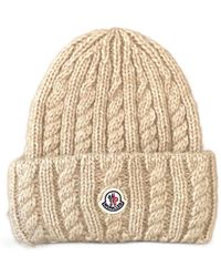 Moncler - Cable Knit Wool Blend Beanie - Lyst