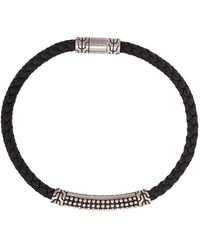 John Hardy Pulsera Classic Chain entretejida en cuero con motivo Jawan en plata de ley - Negro