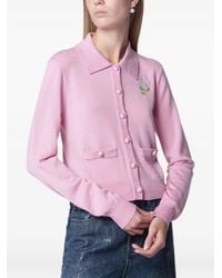 Self-Portrait - Flower-Embroidered Knit Cardigan - Lyst