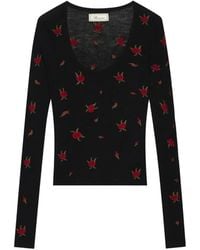Blumarine - Gerippter Pullover Mit Rosenstickerei - Lyst