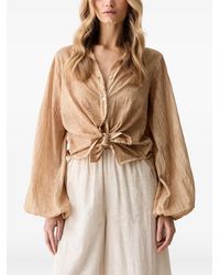 Haveone - Balloon-Sleeve Tie-Front Blouse - Lyst