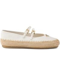 Prada - Logo Leather & Raffia Ballet Flat - Lyst