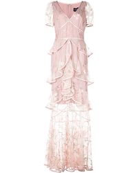 Marchesa notte Vestido de malla a capas con volantes - Rosa