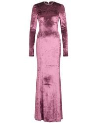 John Richmond - Crushed-Velvet Long-Sleeve Maxi Dress - Lyst