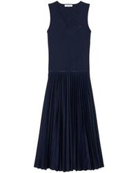 Lacoste - Robe Mi-Longue Plissée À Col V - Lyst