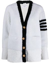Thom Browne - 4-Bar Stripe Shearling Cardigan - Lyst