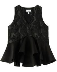 Ganni - Satin Cloque Peplum Top - Lyst