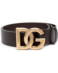 Dolce & Gabbana - Lux Leather Belt Met Gekruiste Dg -logo - Lyst