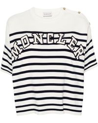 Moncler - White Striped Logo Lettering T-shirt - Lyst