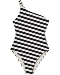 Tory Burch - One-Shoulder Striped Swimsuit - Lyst