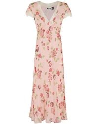 RIXO London - Clarice Floral-Print Lace-Trim Midi Dress - Lyst