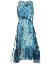 Isabel Sanchis Baroque Floral Printed Dress With Cape Back - Blauw