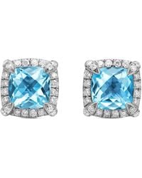 David Yurman - Sterling Petite Chatelaine Topaz And Diamond Stud Earrings (5Mm) - Lyst