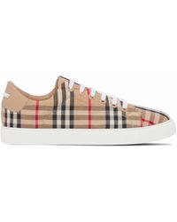 Burberry - Check Motif Cotton Sneakers - Lyst