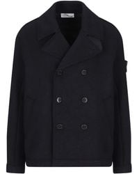 Stone Island - Double-Breasted Wool Peacoat - Lyst
