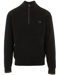 Fred Perry - Waffle-Knit Quarter-Zip Sweater - Lyst