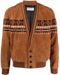 Saint Laurent - Geometric-pattern Leather Jacket - Lyst
