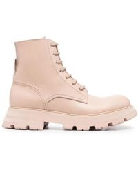 McQueen - Light Pink Leather Wander Lace-up Boots - Lyst