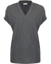 Brunello Cucinelli - Cap-Sleeve Knitted T-Shirt - Lyst
