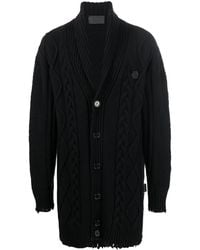 Philipp Plein - Cable-Knit Distressed-Finish Cardigan - Lyst