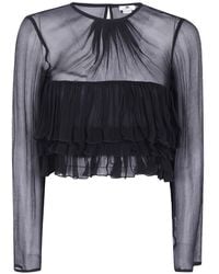 Elisabetta Franchi - Ruffled Semi-Sheer Blouse - Lyst