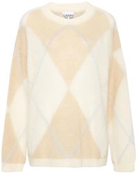 Ganni - Logo-Embroidered Argyle-Intarsia Jumper - Lyst
