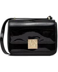 ARMANI EXCHANGE - Patent-Finish Logo-Plaque Cross Body Bag - Lyst