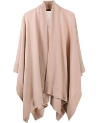 N.Peal Cashmere Ribbed Trim Cashmere Cape - Pink