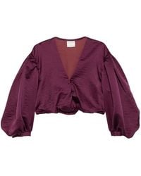 forte_forte - Balloon-Sleeve V-Neck Top - Lyst