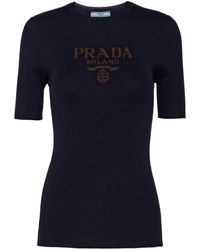 Prada - Seidentop mit Jacquard-Logo - Lyst