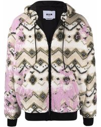 MSGM - Geometric Print Hooded Jacket - Lyst