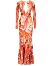 Roberto Cavalli - Robe Longue À Imprimé Plumes - Lyst