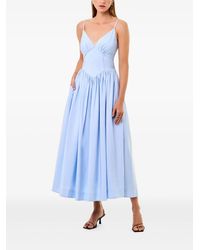 Nicholas Makenna Drop Waist Corset Linen Midi Dress in White