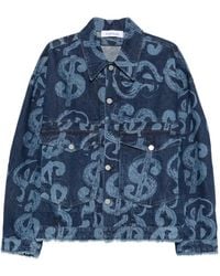 Etudes Studio - Denim Jack Met Dollar-Print En Gerafelde Afwerking - Lyst