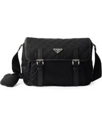 Prada - Large Quilted Re-Nylon Shoulder Bag With Saffiano Trim - Lyst